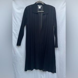 Misook sweater duster below knee length with open-weave knit pattern. Like new.